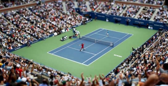 Doubles match on an outdoor court